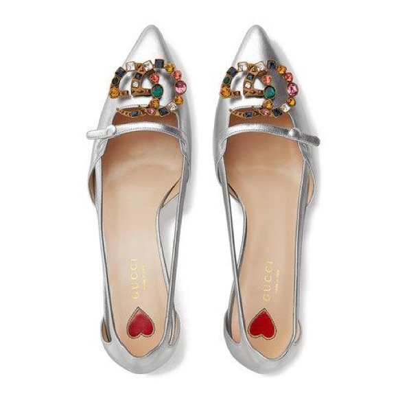 Gucci Shoes - Gucci Metallic Leather Pump With Crystal Double G